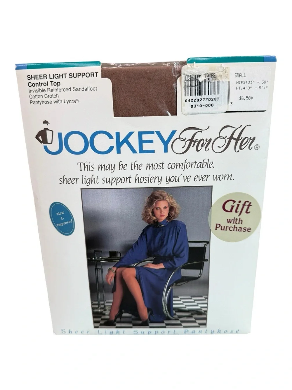 1992 Jockey For Her Sheer Light Support Control Top Pantyhose Size Small Taupe